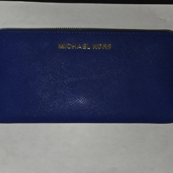 Michael Kors Jetset Lg Card Case Carryall Leather Wallet Blue Sapphire - Picture 3 of 7